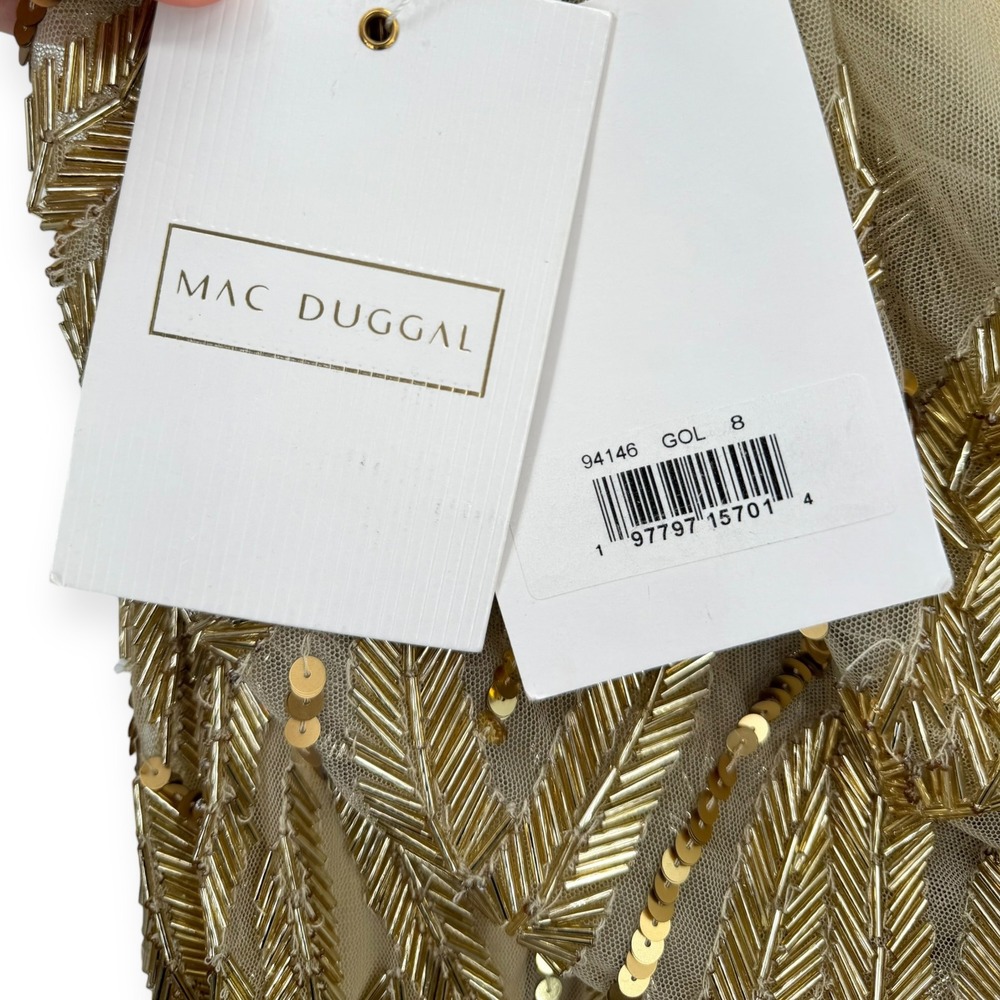 NWT Mac Duggal Gold High Neck Sleeveless‎ Embellished Gown $798 - Size 8 - Picture 7 of 11